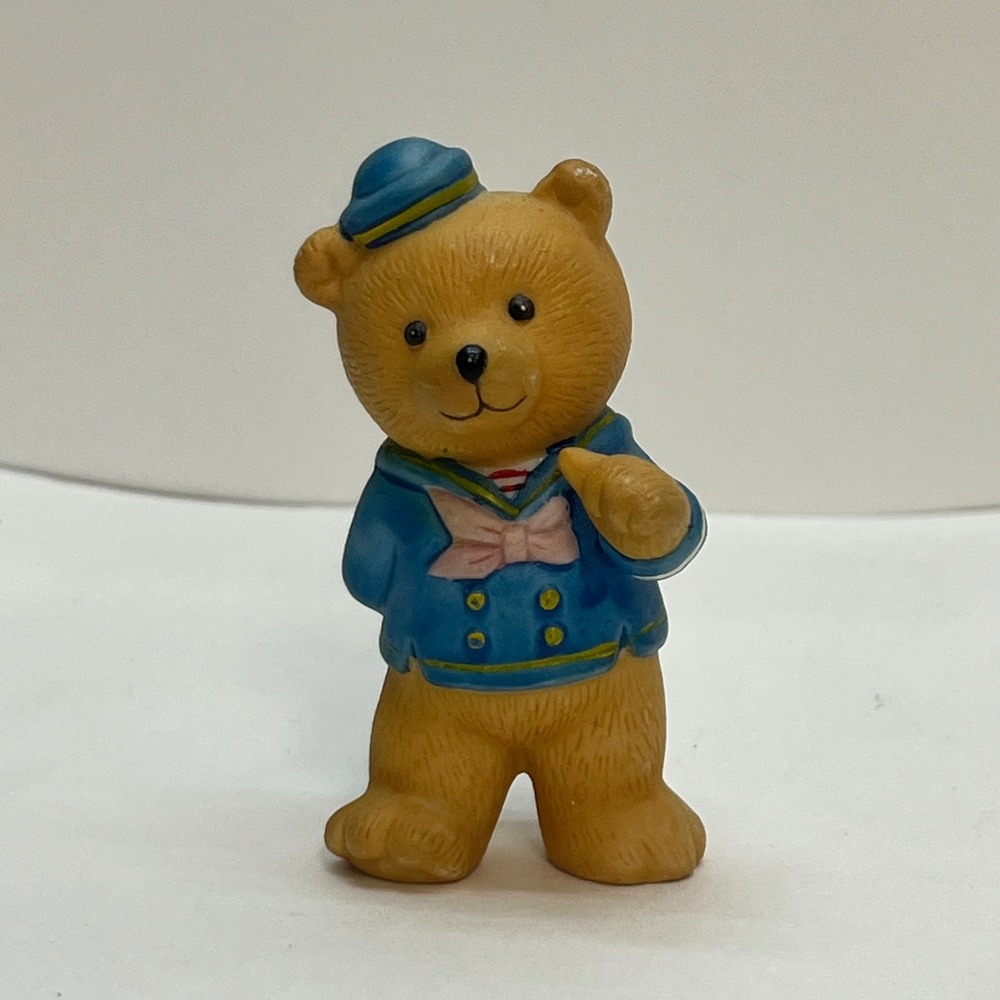 Genuine Porcelain Bisque Sailor Teddy Bear‎ Figurine Blue Uniform Thailand 2.5"